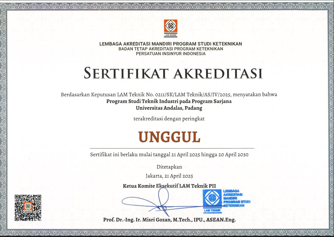 Sertifikat Akreditasi Unggul S1 Teknik Industri LAM Teknik